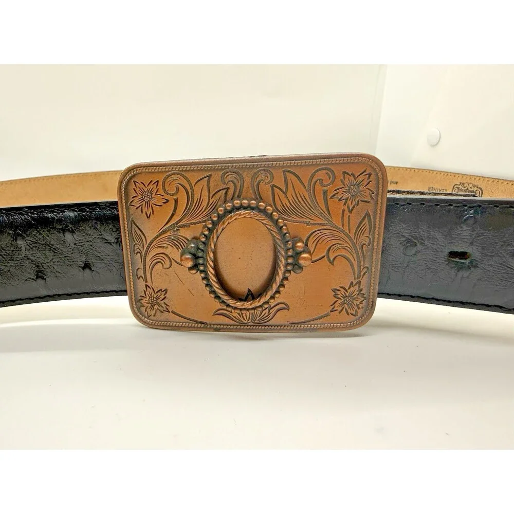 Vintage Western‎ Belt Buckle Engraved Copper Floral Floral Design Cowboy Style